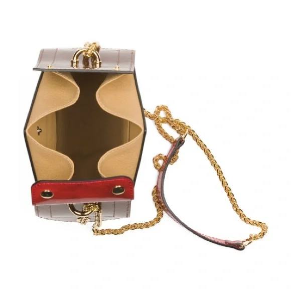 PRATESI Red Designer Women's Bag with Gold Chain - Picture 3 of 4